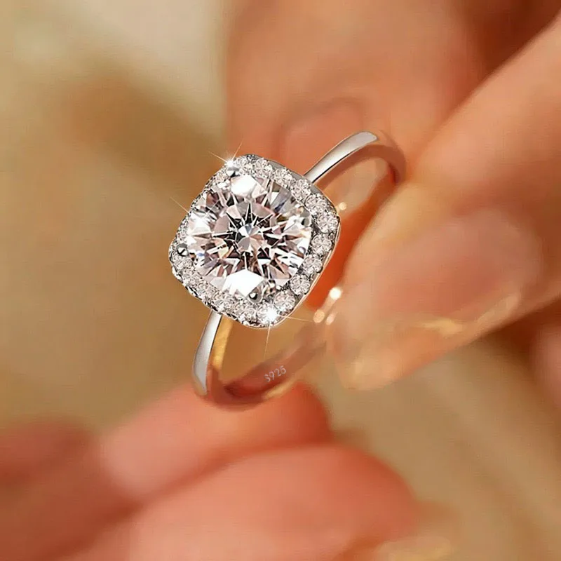 BF CLUB 925 Sterling Rings for Women Simple Geometric Handmade Irregular Retro Square CZ Ring Allergy For Birthday Gift