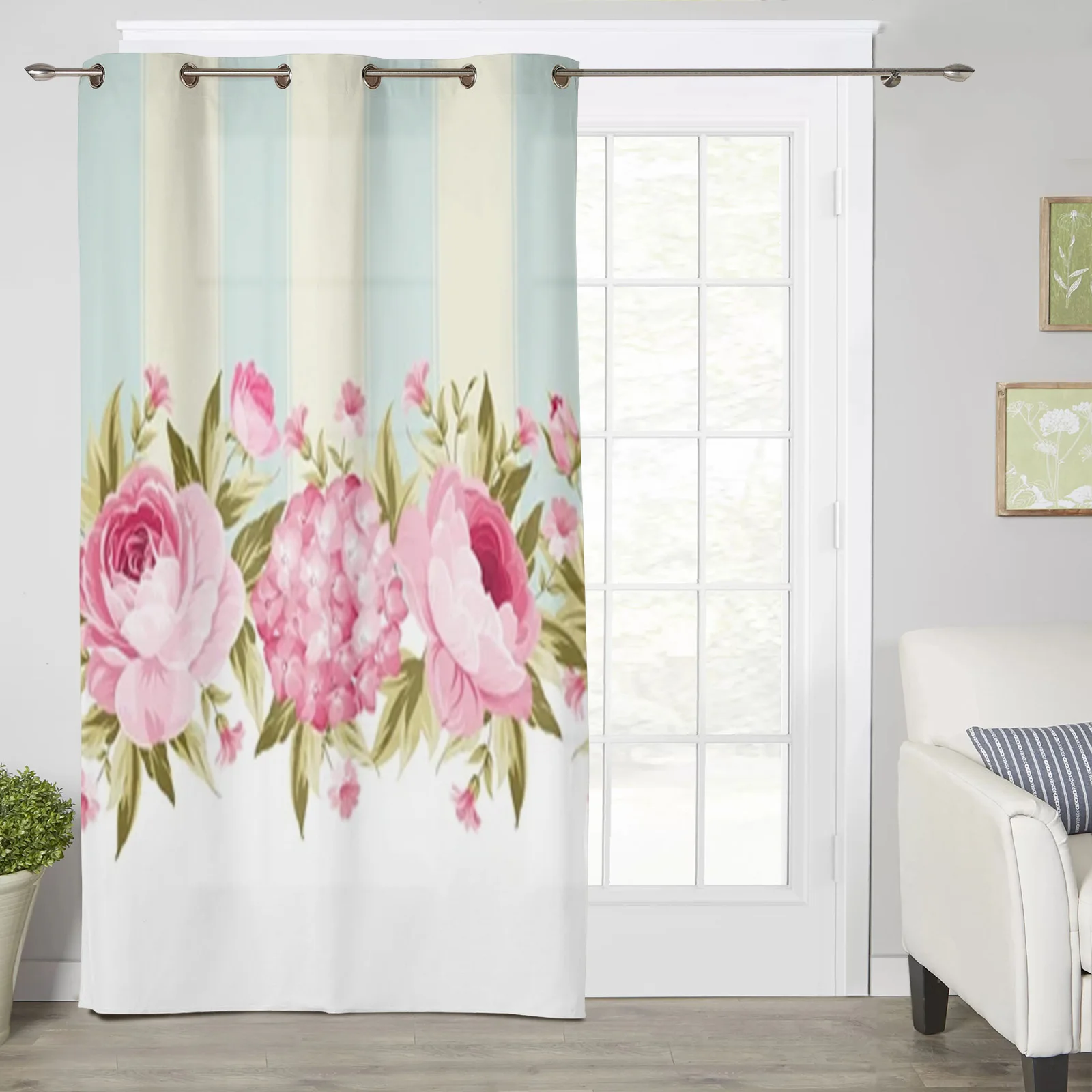 Blooming Flowers And Stripes Window Curtains For Living Room Luxury Bedroom Decor Drapes Kitchen Window Treatments Curtains