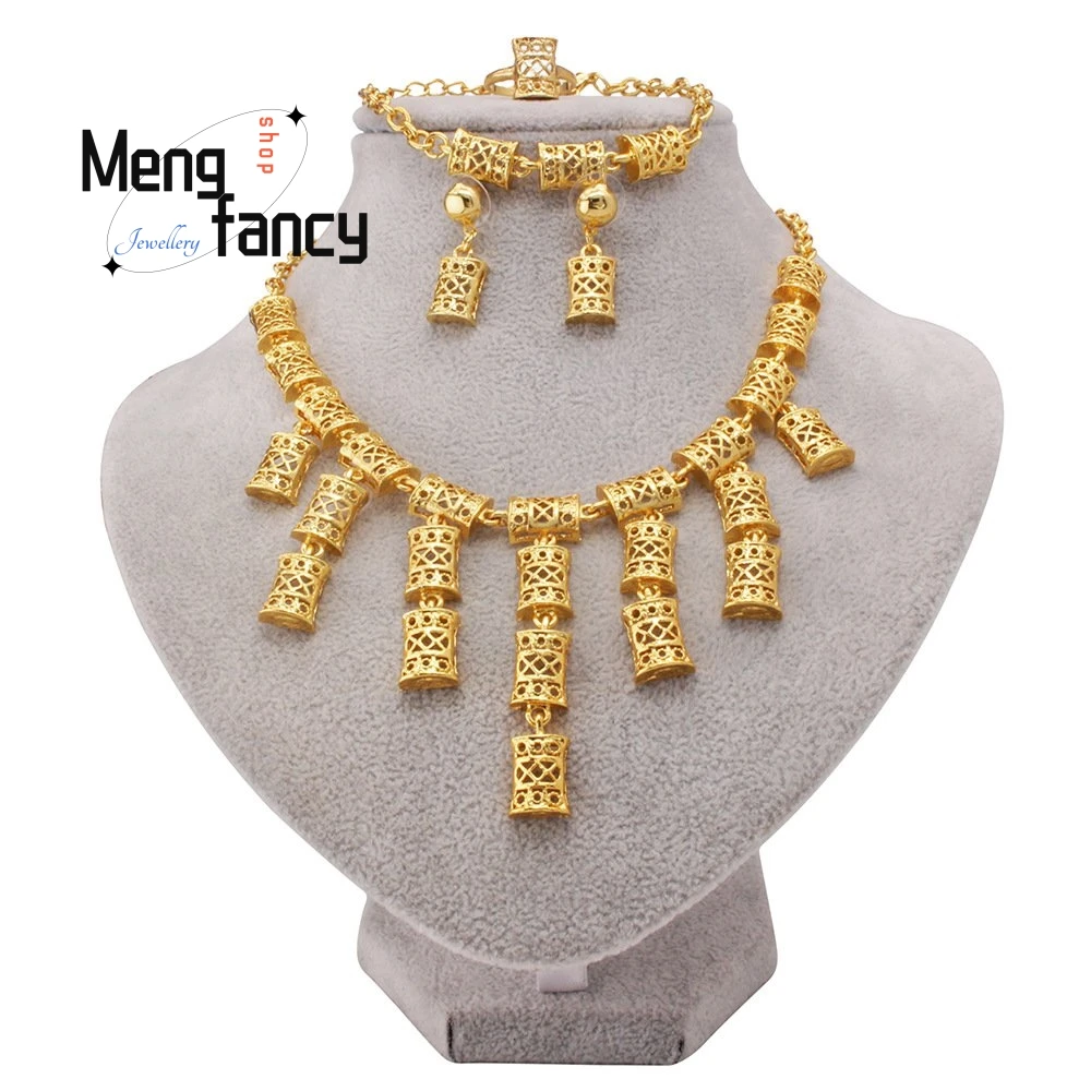 

Vietnamese Sand Gold Jewellery SetSaudi Bridal Necklace Bracelet Earrings Ring Exquisite Fashion Luxury Jewelry Wedding Souvenir