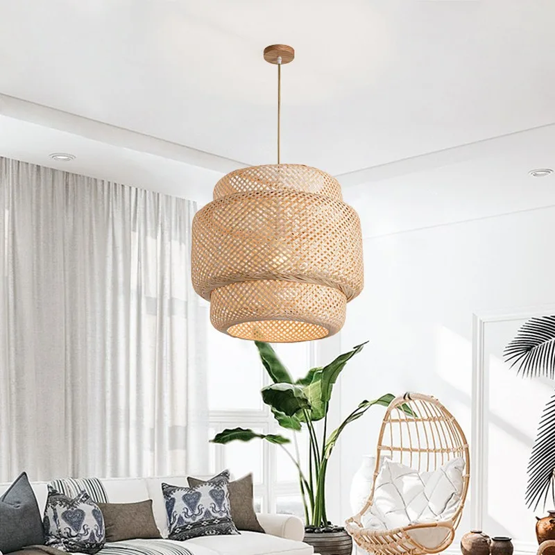 Vintage Bamboo Weaving Pendant Lights Japanese Wabi Sabi Hanging Lamp Living Room Bedroom Restaurant Creative Ceiling Chandelier