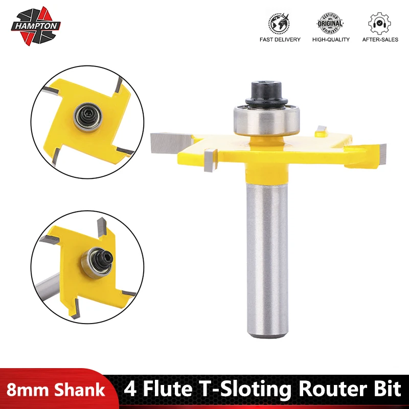 8MM Shank 4 Flute T-Sloting Router Bit for Woodworking Tools Wood Industrial Grade Milling Cutter Router Bit