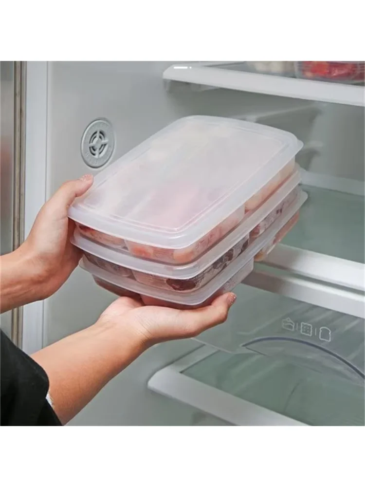 1pc Transparent Four Grid Refrigerator Large Capacity Storage Box Frozen Meat Compartment Food Sub-packed Kitchen Tools