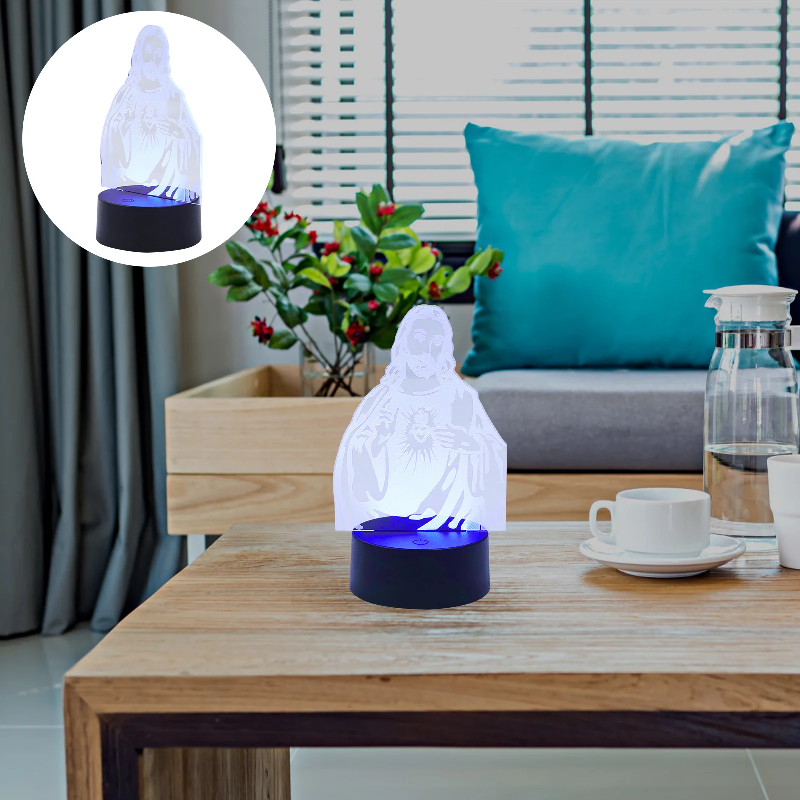 Luz nocturna 3D para decoración de escritorio de dormitorio, lámpara acrílica de Jesús, iluminación ambiental cálida, efecto de visualización 3D, atmósfera creativa