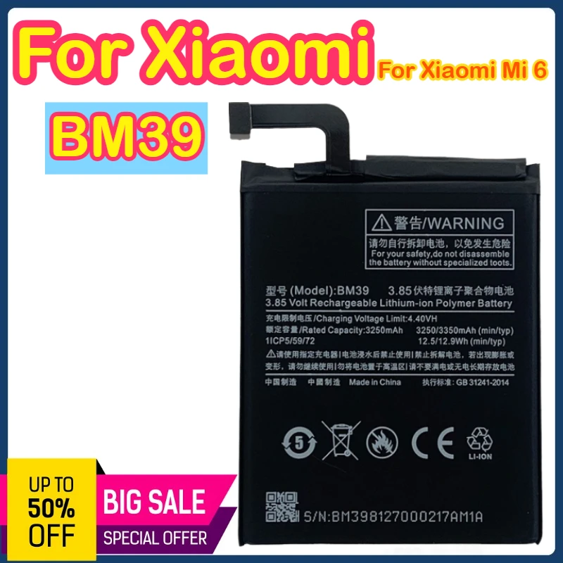 

BM39 3250 мАч 3,8 В аккумулятор для Xiaomi Mi 6 Mi6 3250 мАч аккумулятор большой емкости для телефона Bateria быстрая доставка BM39