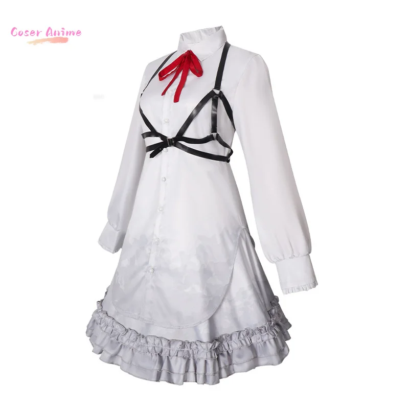 애니메이션 영감을 받은 25ji 팀 의상 화이트 온이언 메이드 긴 소매 드레스