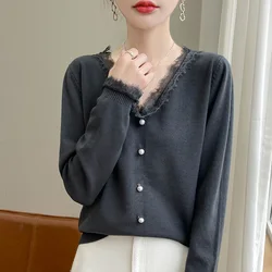 2024 Autumn And Winter New Cashmere sweater Women Pullover Lace edged Knitted Long Sleeve Soft Cashmere sweater Women