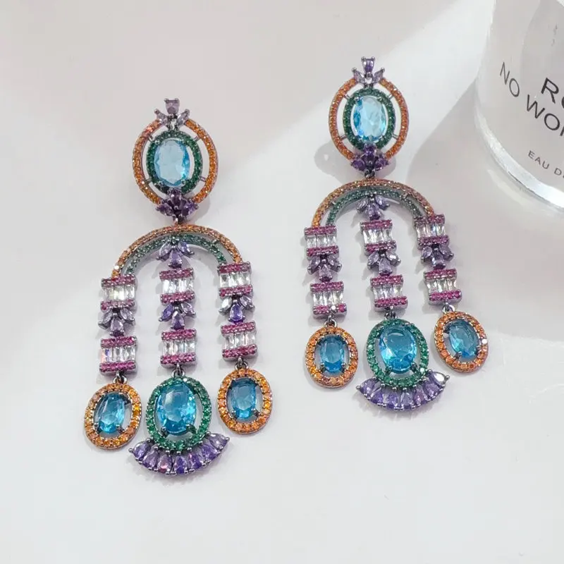 

Bilincolor Fashion Blue Cubic Zirconia Bohemia Tassel Earring for Women
