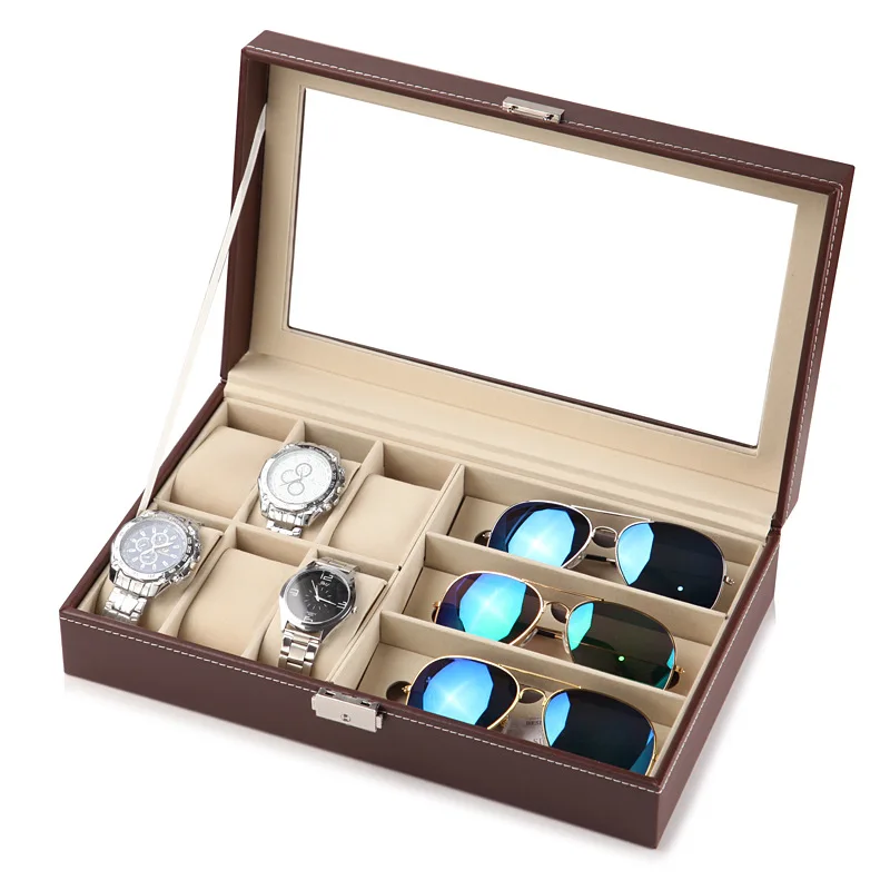 Boîte de rangement pour montres et bijoux, présentoir à bijoux à main, boîte de collection en cuir avec lucarne, emballage de montre, boîte-cadeau