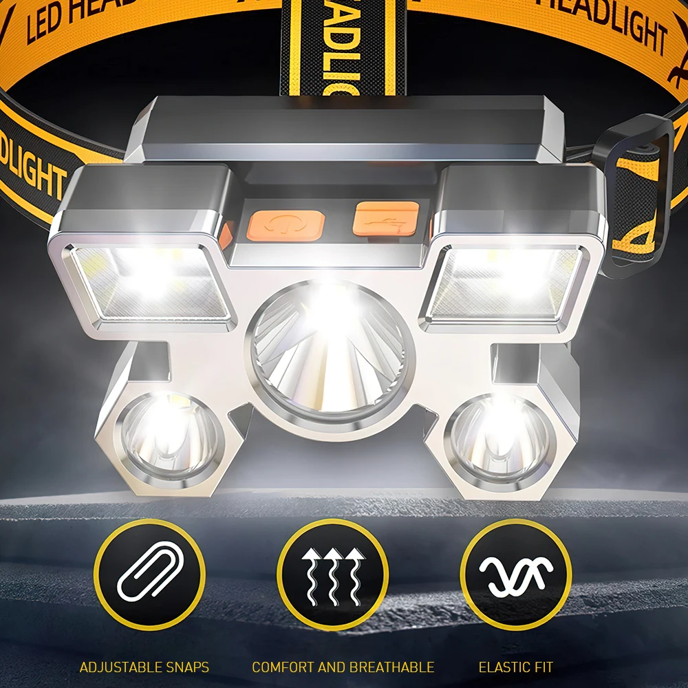 Strong Headlight 5 LED Headed Airplane Flashlight Rechargeable with Built in Battery Lamp High Power Led Portable for Fishing