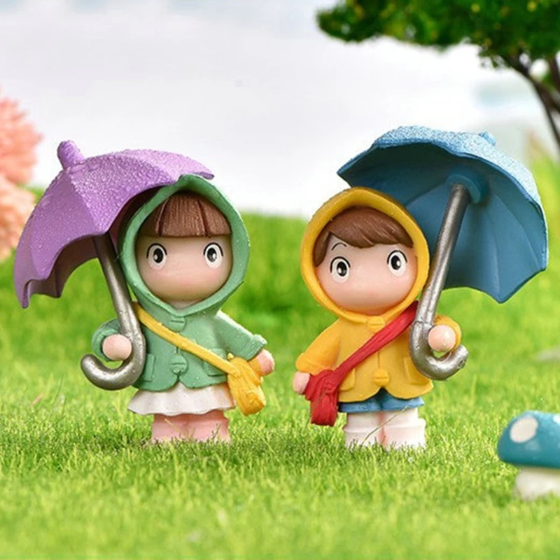 Lucu Payung Gadis Anak Laki-laki Model Patung Mini Patung Mikro Lanskap Miniatur