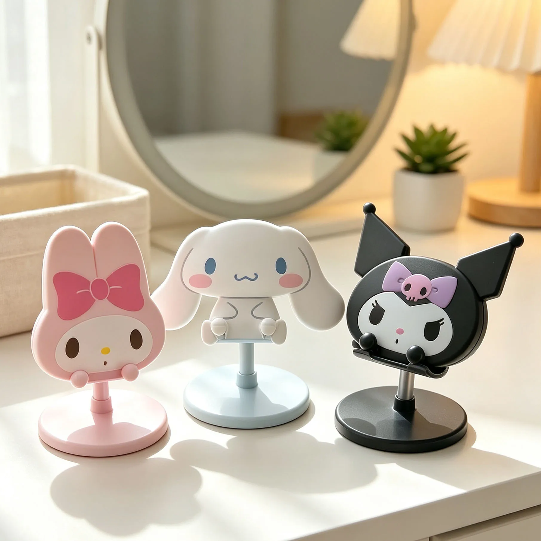Suporte Telescópico para Celular Melody Kuromi, Suporte Portátil Antiderrapante para Celular Cinnamoroll, Suporte de Mesa com Altura Ajustável, Suporte para Banheiro, Presente.