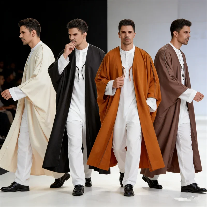 

Men Robe Arabic Jubba Thobe Kaftan Muslim Man Moroccan Dress Middle East Kimono Djellaba Abaya Eid Dubai Caftan Islamic Clothing