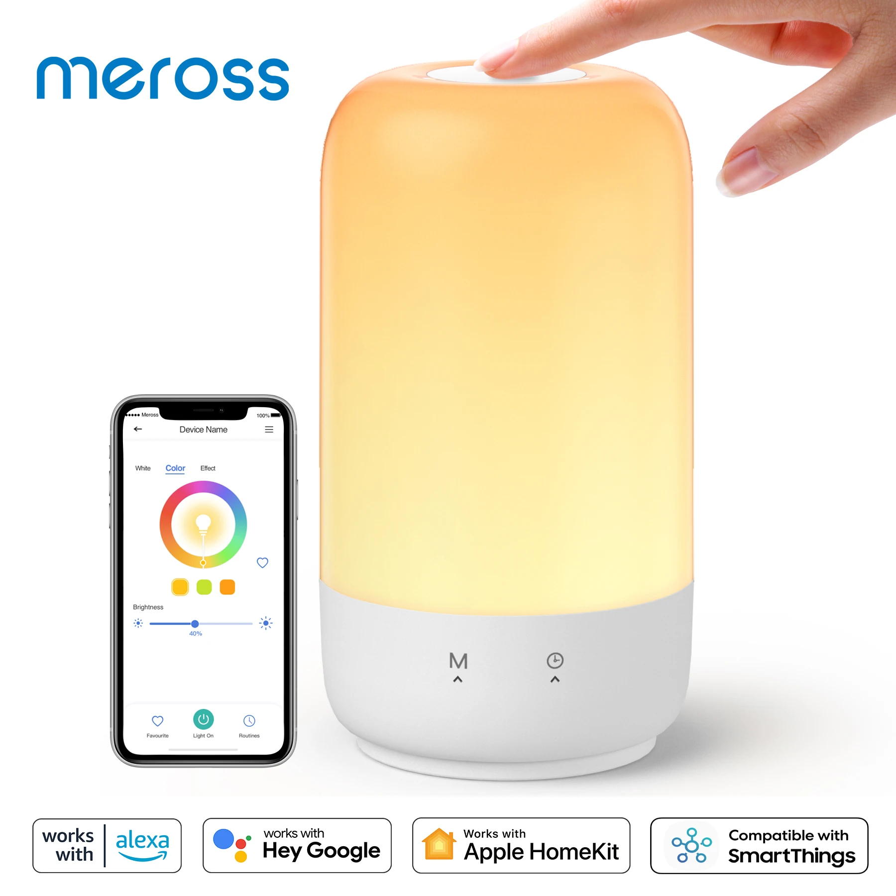 Meross HomeKit Lampu Meja Wi-Fi Pintar RGBWW Dapat Diredupkan Kontrol Sentuh Lampu Malam Samping Tempat Tidur Mendukung Alexa Google Home SmartThings