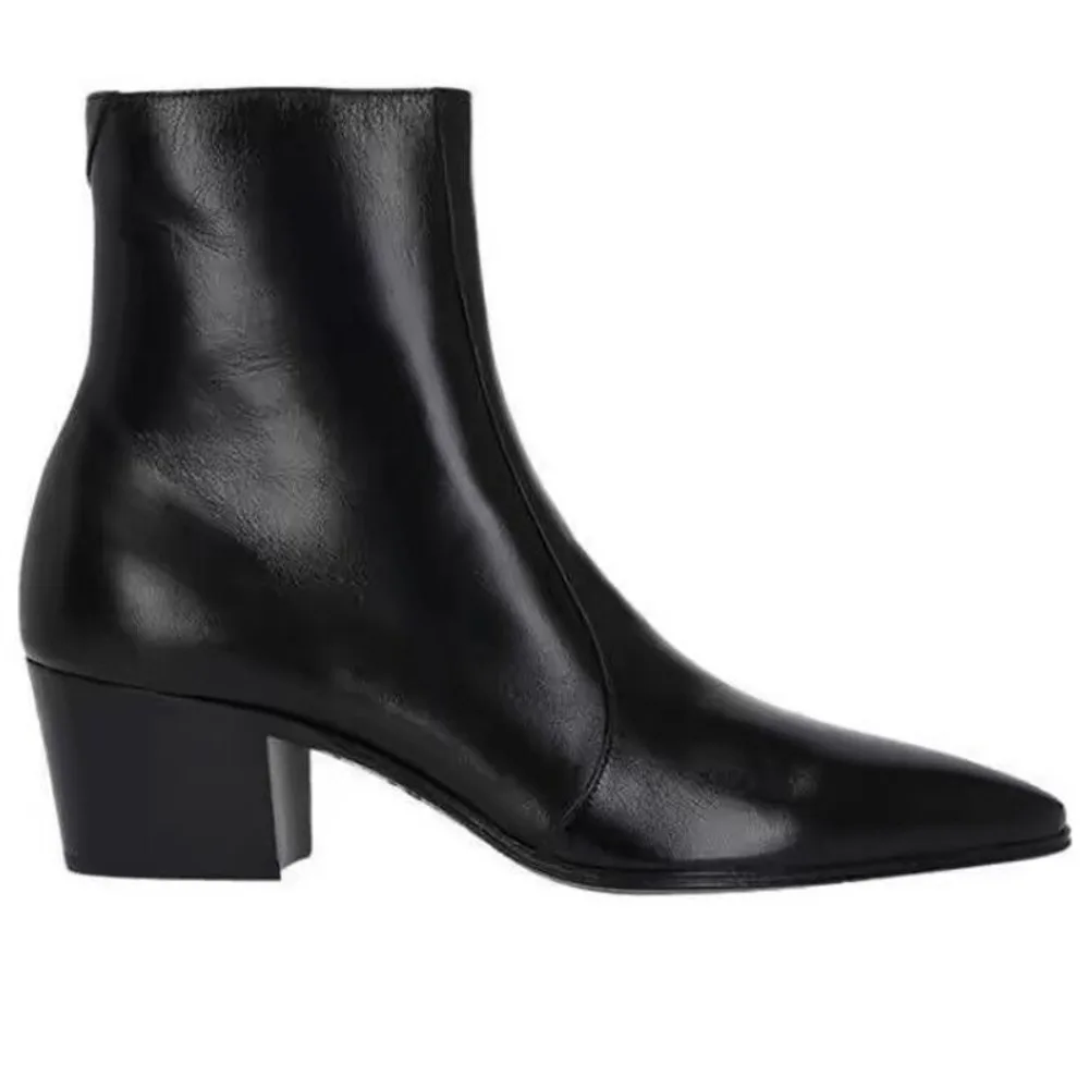 

New Men's Short Boots High Quality Brand Retro Leather Pointed Toe Ankle Boots 2025 Fashion 6cm High Heel Mens Chelsea Boots