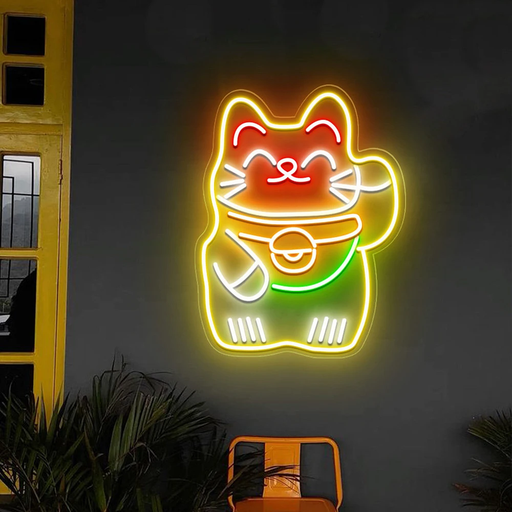 Lucky Cat Neon Sign Japanese Custom Restaurant Business Neon Sign Coffe Bar Food Shop Wall Decor Fortune Cat Led Neon Lights