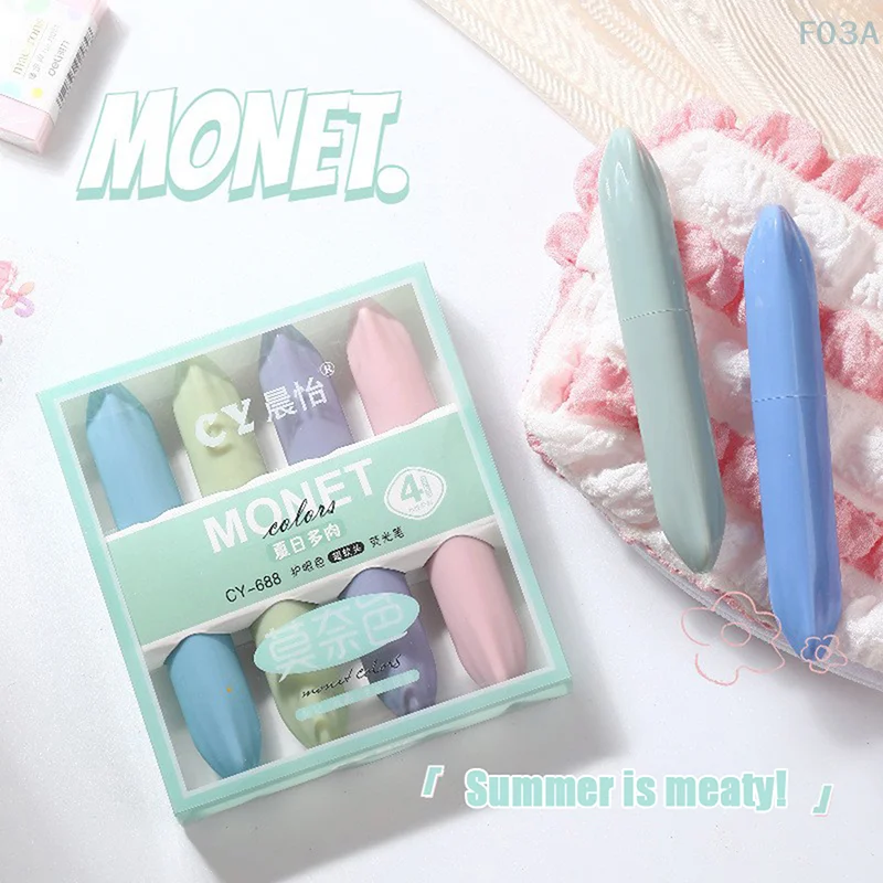 4Pcs Creative Cute Monet Colors Highlighter Marker Pens Office School Supplies Kawaii Drawing Hand Account Graffiti Pens