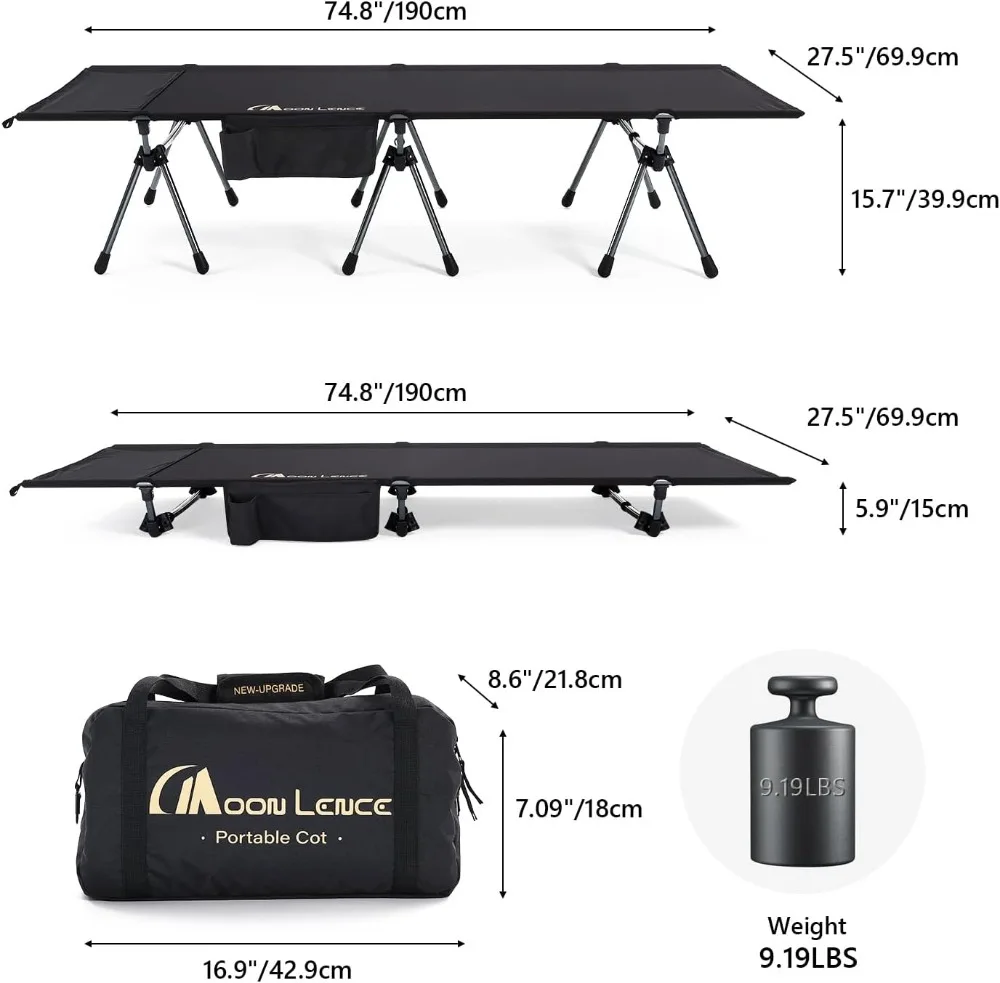 

Portable Folding Camping Cot - 330 lbs Capacity, Adjustable Height, Fast Setup for Outdoor Sleeping