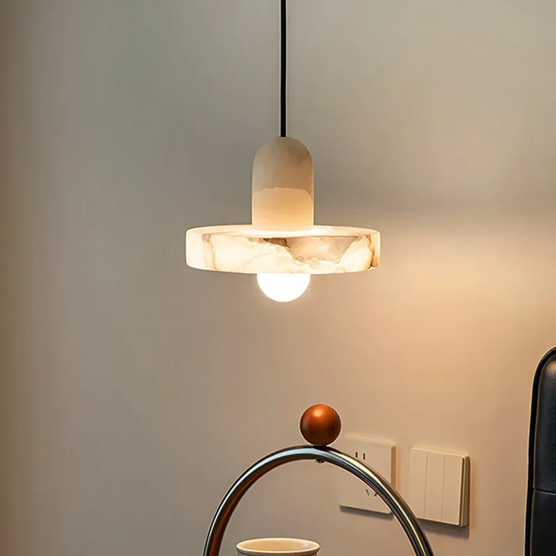 Luxury Spanish Marble Pendant Light Solid Copper Chandelier for Bedroom Bedside Kitchen Island Restaurant Bar Home Decor