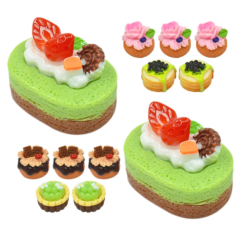 Simulado Fruit Cake Resina Ornamento, Modelo Alimentar Miniatura, Sobremesa Fake Toy Sobremesas, 12 pcs