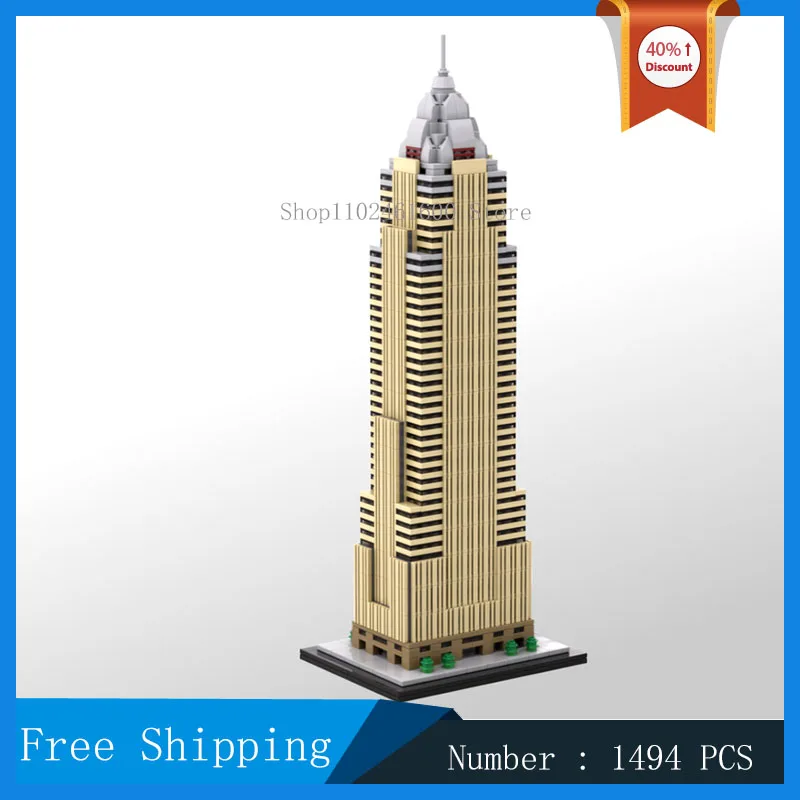 

MOC City Architecture Key Tower 1:800 Scale Society Center Model Building Block Street View Skyscraper Collection Toy Gifts