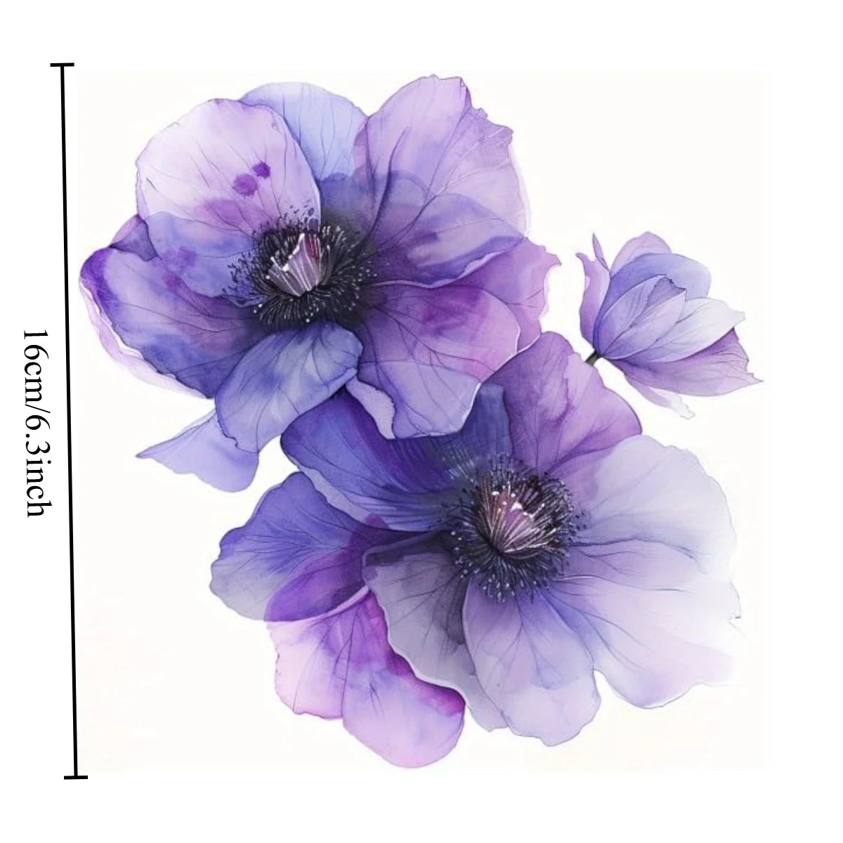 2D Flat Watercolor Purple Flower Vinyl Sticker, Waterproof Removable Decal For Car, Phone Case, Water Bottle Decor, Holiday Gift