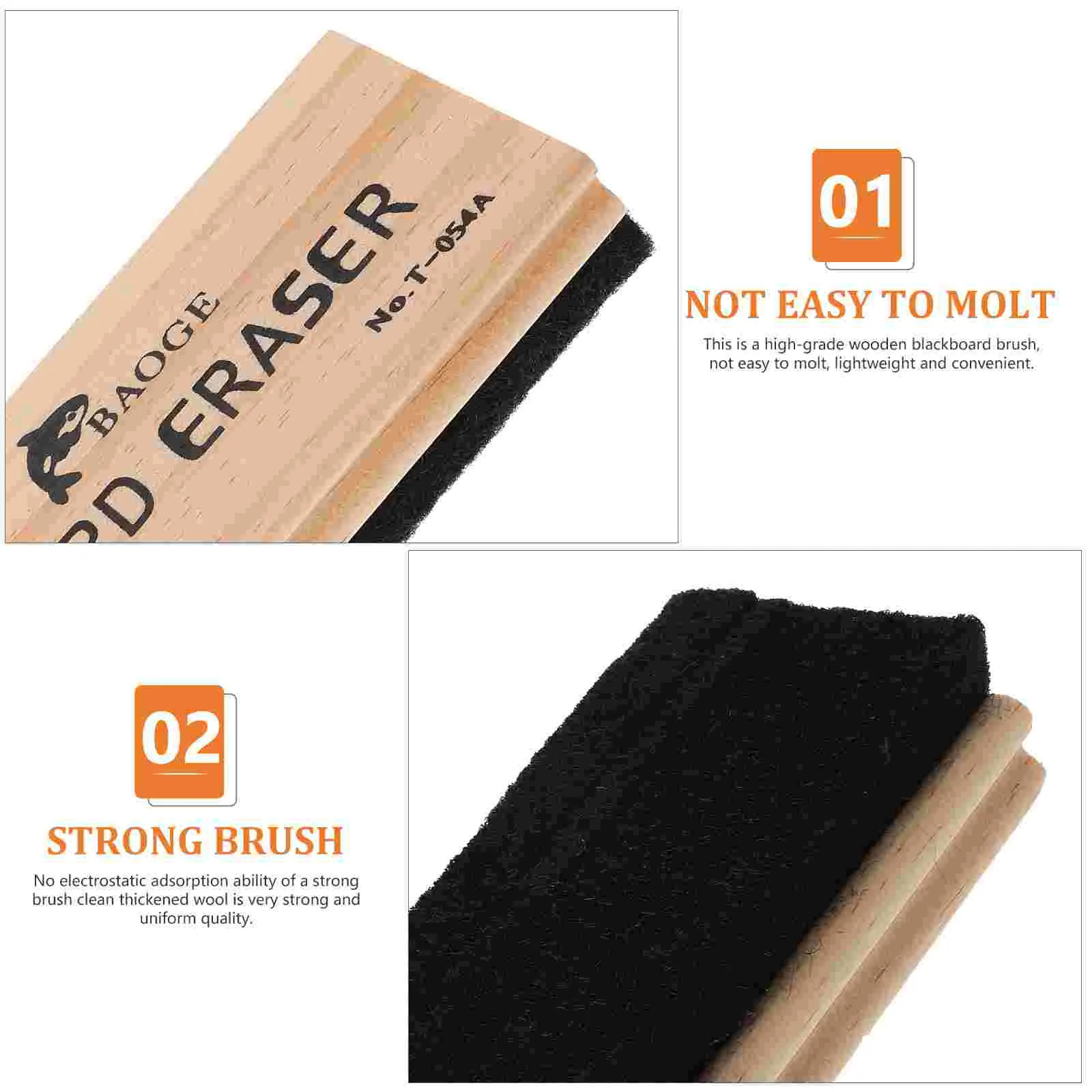 2 Pcs Eraser Wood Chalkboard Mini 1250X570X300CM Office Accessories Blackboard Wool Felt