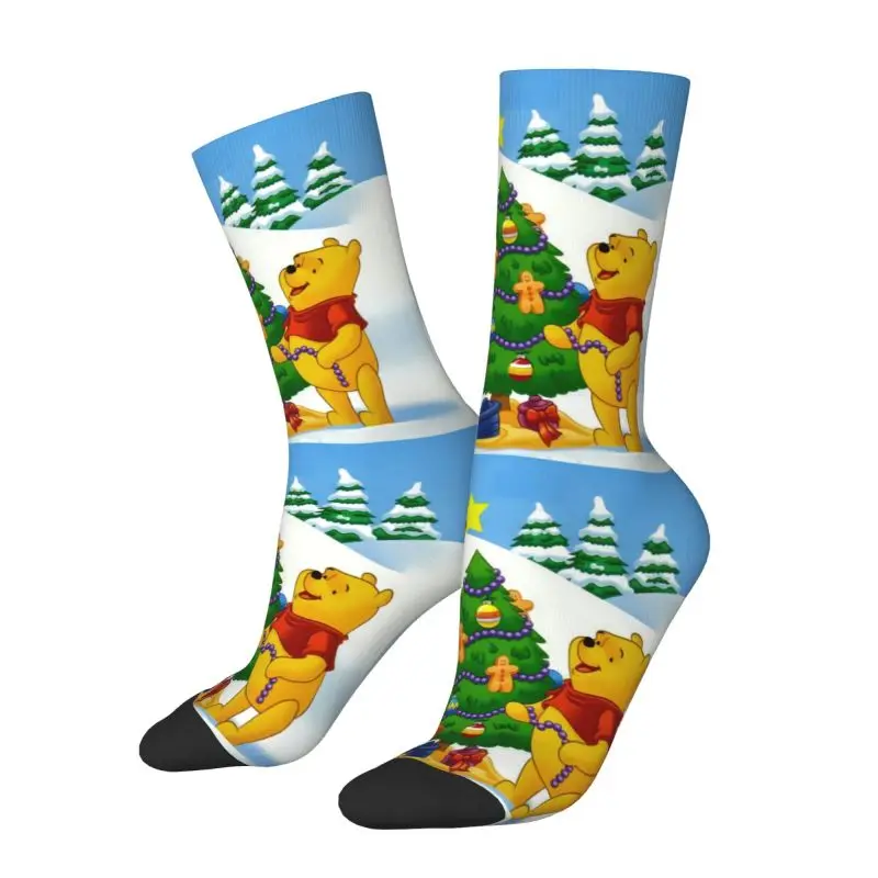 Merry Christmas Winnie The Pooh Mens Crew Socks Unisex Novelty 3D Printed Cartoon Bear Dress Socks