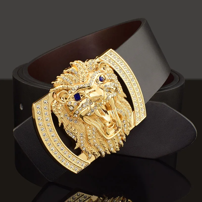 Retro Lion Buckle High Quality Belts Brand Genuine Leather Men Fashion Personality Belt Casual Ceinture Homme Automatic Buckle