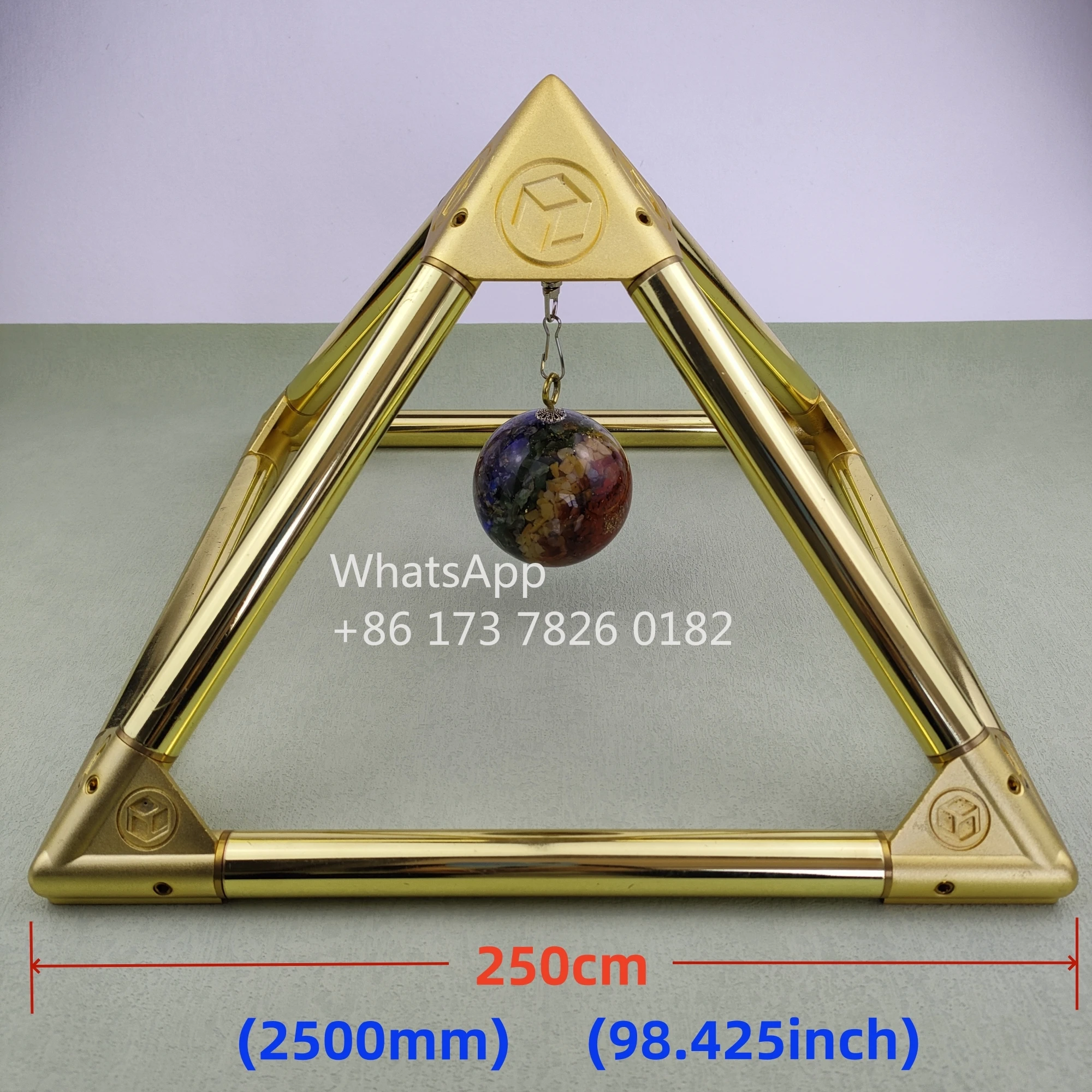 

Giza Meditation Pyramid ,Cosmic energy receiver,Copper tube plated with K gold，with energy ball, M-PGCGB-PA-19.16-250