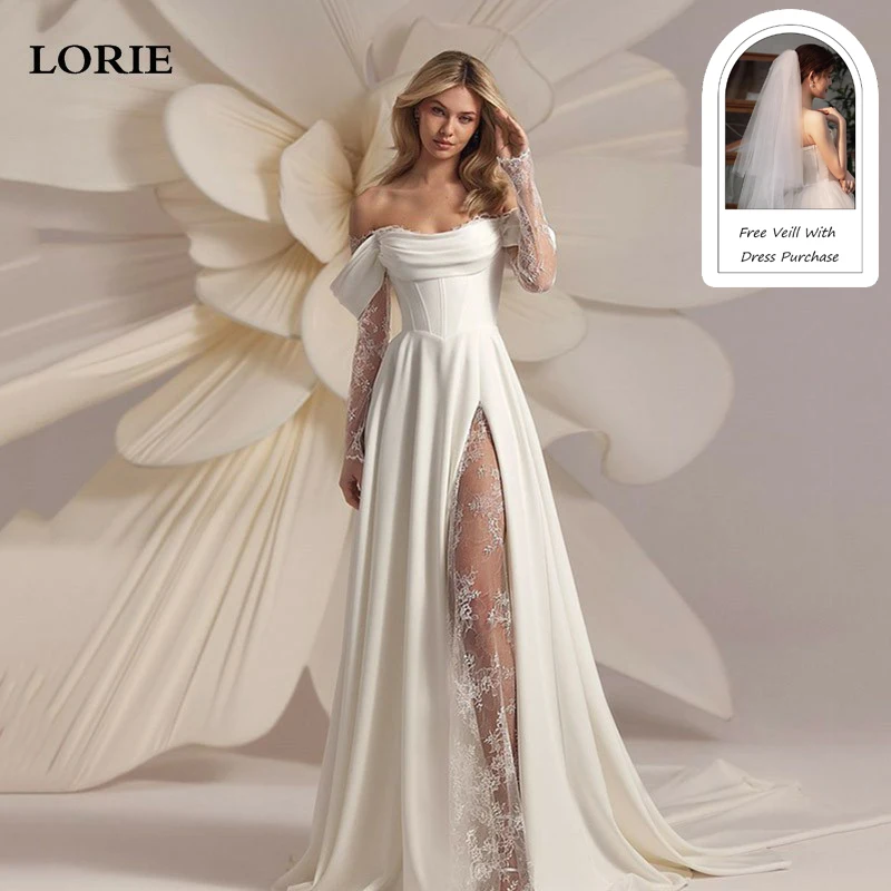 LORIE Lace Long Sleeve Wedding Dresses Off Shoulder A-Line Bridal Gowns Backless Princess Appliques Bride Gown Customized