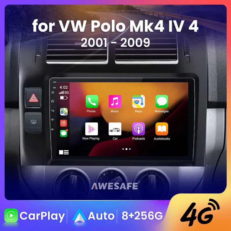 AWESAFE Android 13 Auto Radio for Volkswagen Polo Mk4 IV 4 2001-2009 Wireless CarPlay Multimedia
