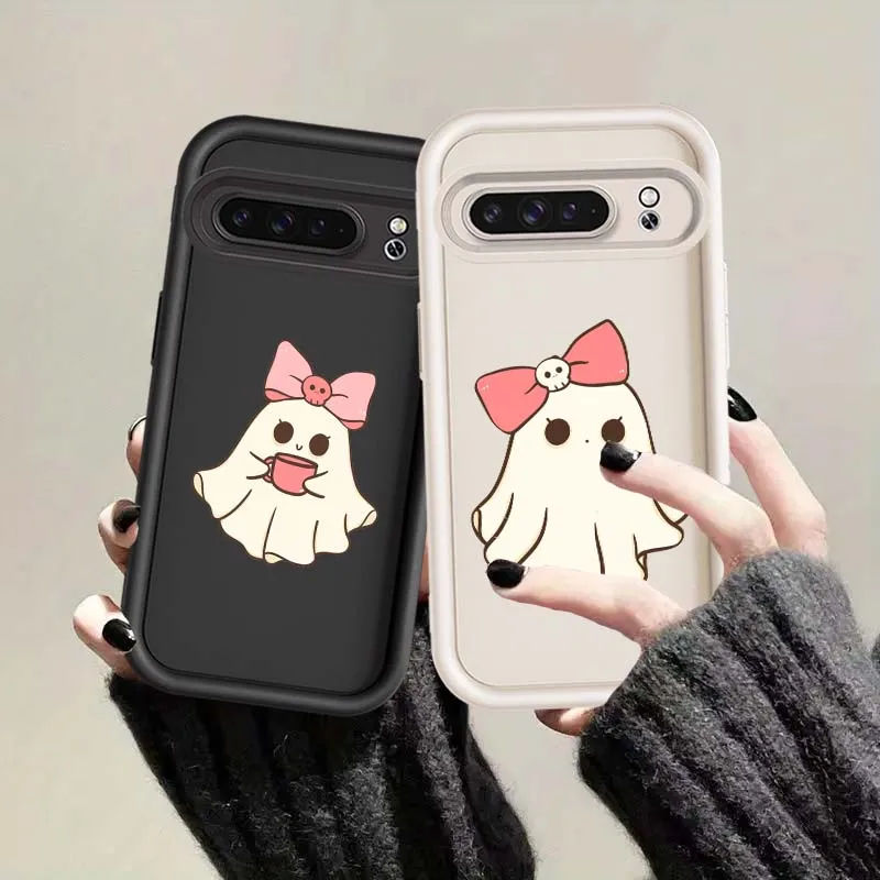 Cute Pink Ghost Girl Cover For Google Pixel 9 8A 8 7A 7 Soft Eye Ladder Phone Case