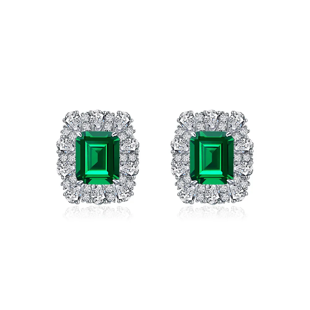 New Emerald European Retro High Grade Earrings S925 Silver Rectangular 9 * 11 Face Slimming Ear Buckles Not Easy To Drop