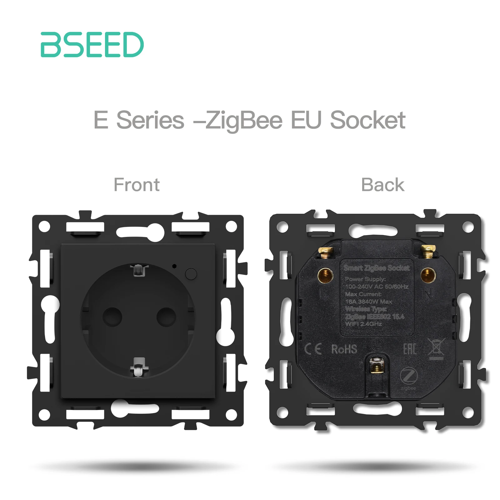 BSEED Zigbee Klik Lichtschakelaar Deel 1/2/3/4Gang 2Way Schakelaar Functie DIY Deel EU Smart Socket Outlets Plastic Frame Zwarte Kleur