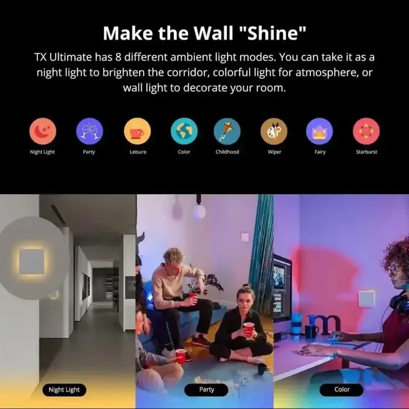 SONOFF-Joli Mural Intelligent T5 TX Ultime, Accès Tactile Complet, Bord Lumineux LED, Multi-Sensoriel, EWeLink, Télécommande Via Alexa Google