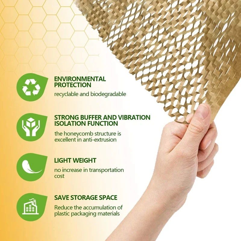 Recycled Packing Wrap 15X100 Inch Eco Honeycomb Wrapping Paper For Gift & Moving Replacing Bubble Moving Packaging