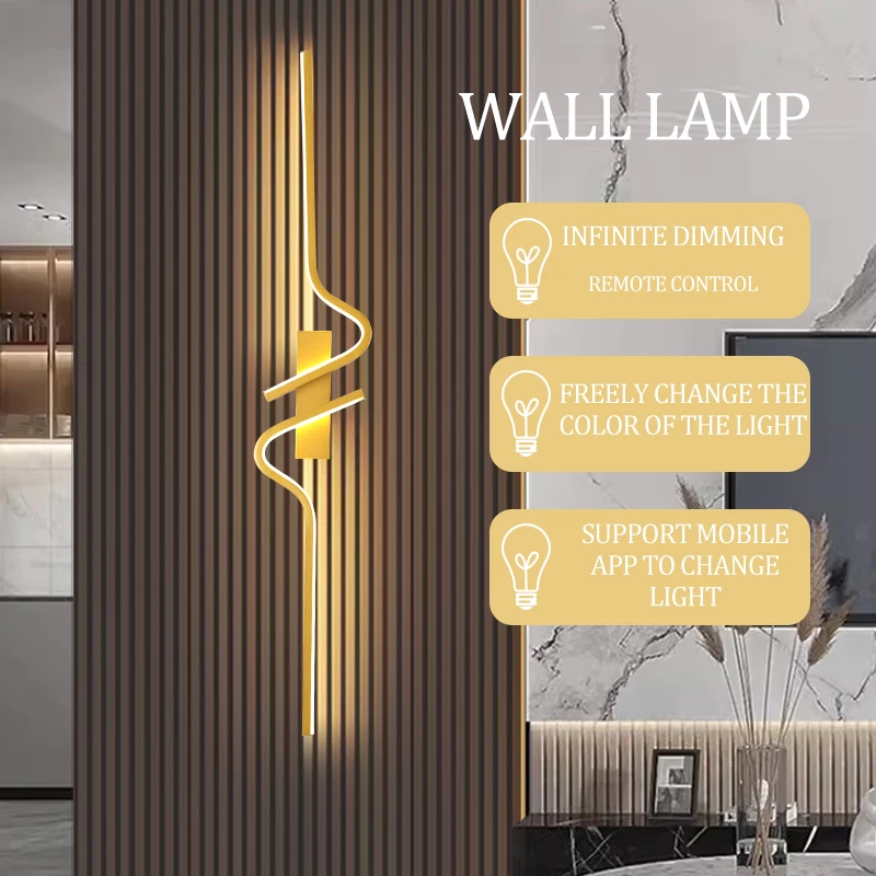 Modern Led Wall Lamp Golden Wall Light Led Lights for Living Room TV Sofa Bedroom Bedside Wall Sconce Home Decor Background