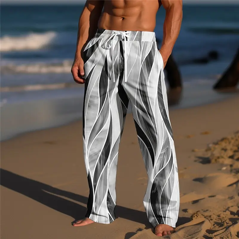 Men's Color Block Geometric Pattern Pants Trousers Mid Waist Drawstring Elastic Waist Casual Outdoor Wide-leg Trousers For Mens view 5