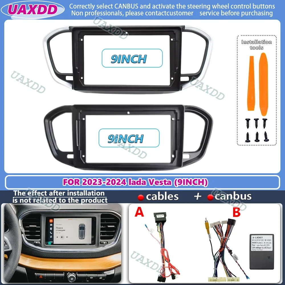 

9 Inch Fascia For LADA VESTA 2023-2024 Car Radio Panel Player Audio Frame Dashboard Mount Kit 2Din With Wire cable video harness