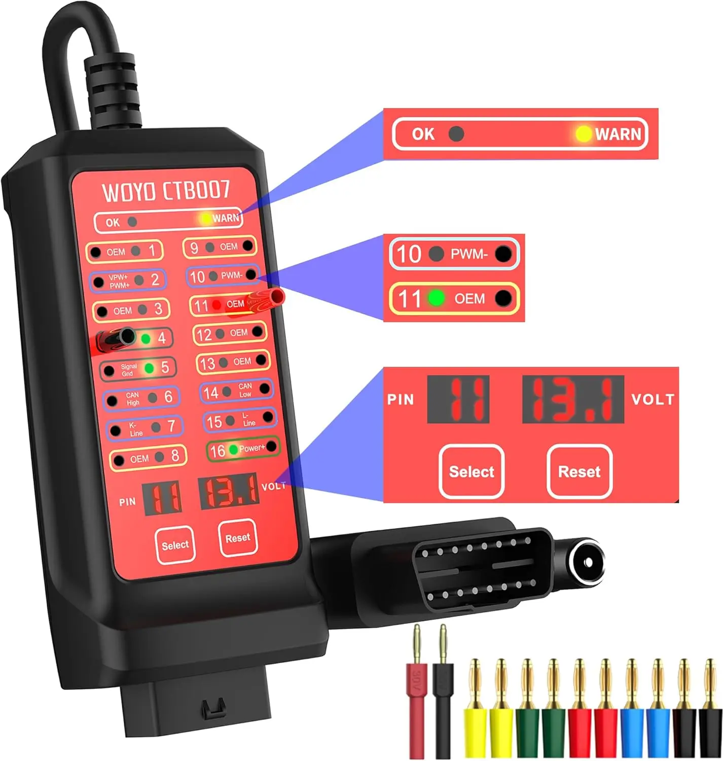 

27-дюймовый удлинительный кабель CAN-шины OBD-II для автомобильных диагностических инструментов 12 В/24 В, автомобильный аксессуар