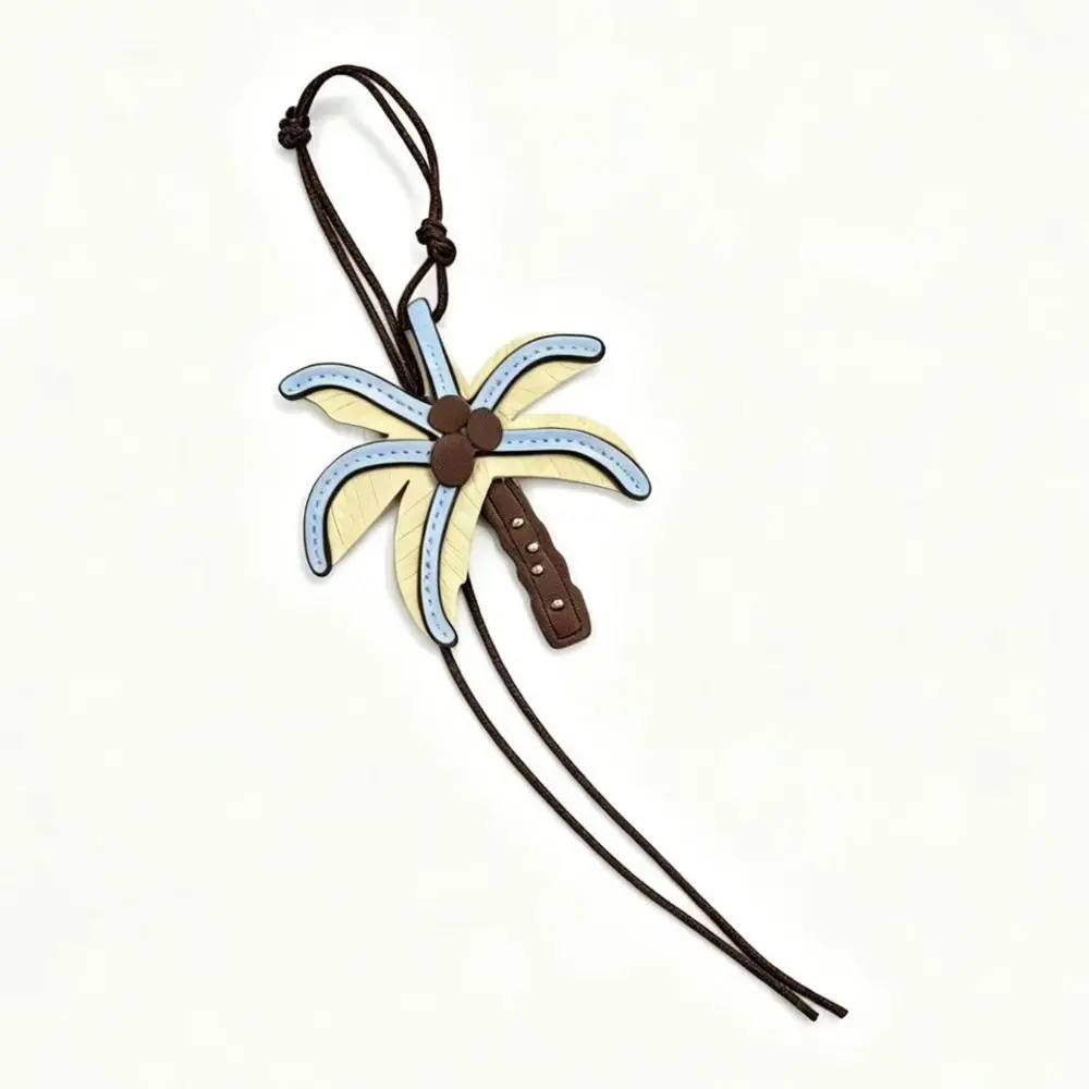 Cute Beach Style Pu Leather Coconut Tree Pendant Leather Rope Summer Pu Keychain Creative Hanger Bag Charm Car Accessory