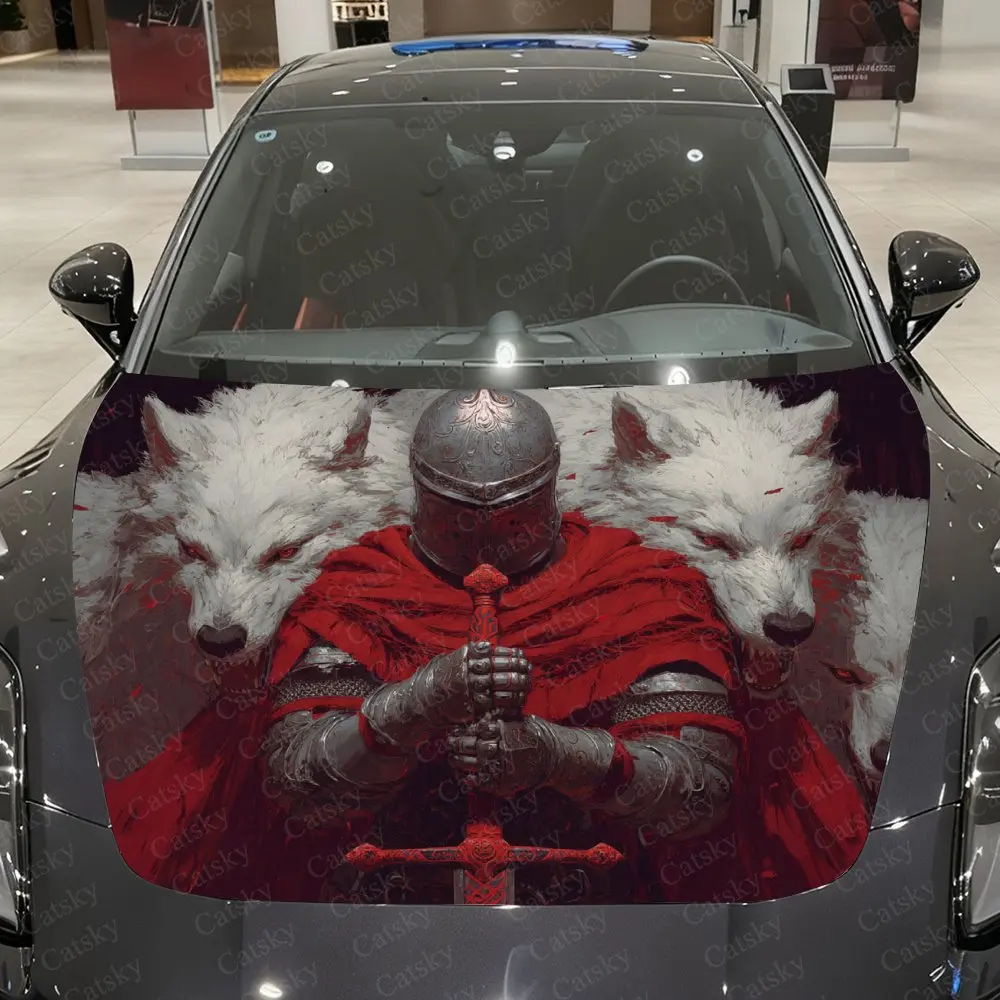 Knights And White Wolves Car Hood Decal Sticker - Durable Vinyl Wrap - Fit For Most Vehicles