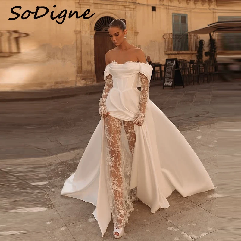 

SoDigne A-line Simple Wedding Dresses Off Shoulder Lace/Satin Bridal Dress Long 2025 Wedding Gown Robe De Mairee ﻿Customized