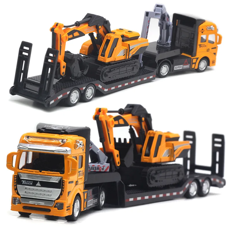 New 1:50 alloy flatbed truck transporter model,simulation trailer engineering vehicle toys,excavator roller toys,wholesale