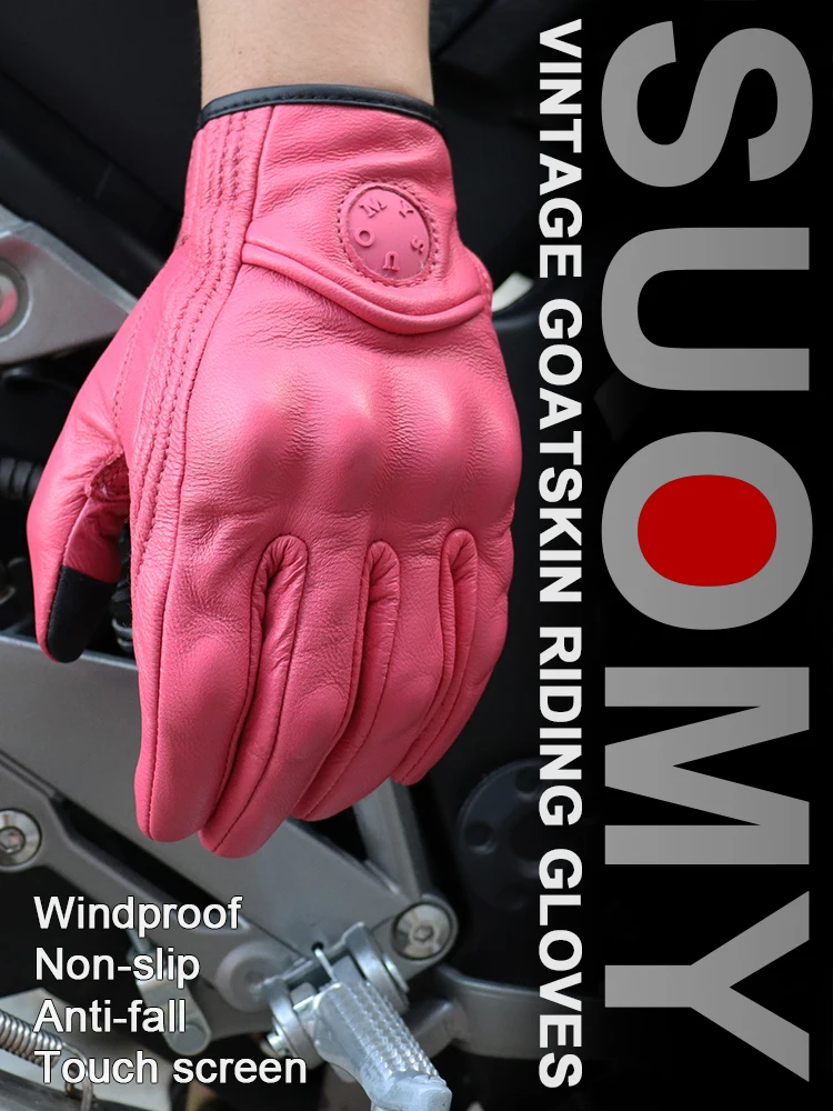 AliExpress SUOMY Suomy Women Pink Motorcycle Gloves Touch Screen Leather Electric Bike Glove Cycling Full Finger Motocross Luvas Da Motocicleta