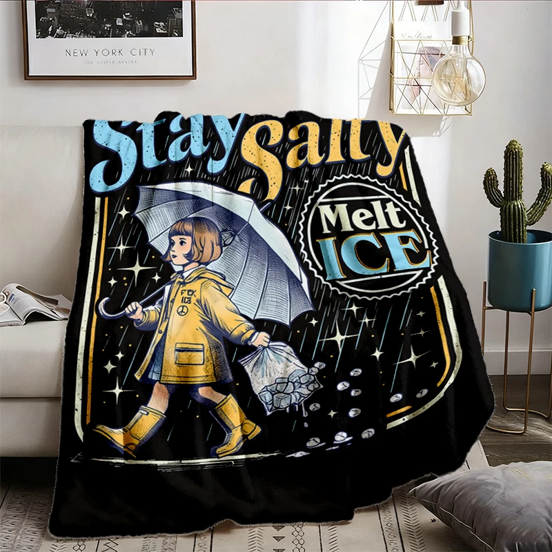 Retro Stay Salty Melt ICE Flannel Blanket, No Ice Flannel Throw, Pro Immigration Cozy Blanket