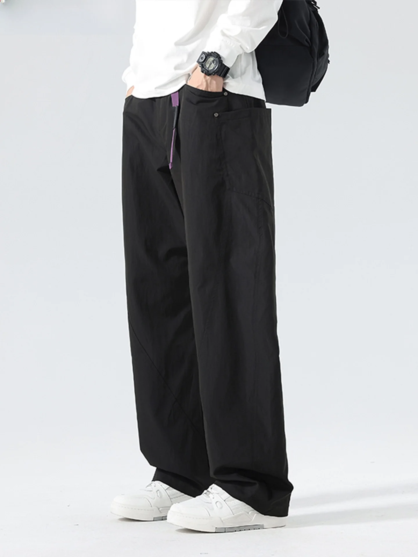 

Wassup Erika Men's Summer Casual Pants Straight Leg Drapey Wide Leg Floor Length Thin Faionable Youth Active Sle