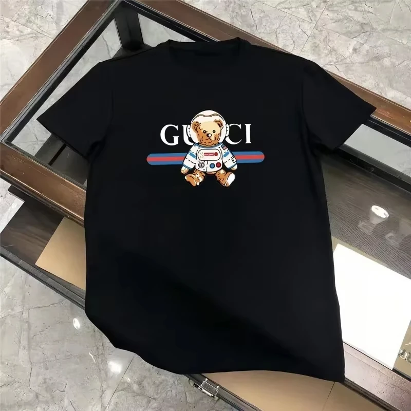Luxury Light Pure Cotton Casual T-shirt for Kids Trendy Space Bear Printed High-End Student Couple Style Top Selling
