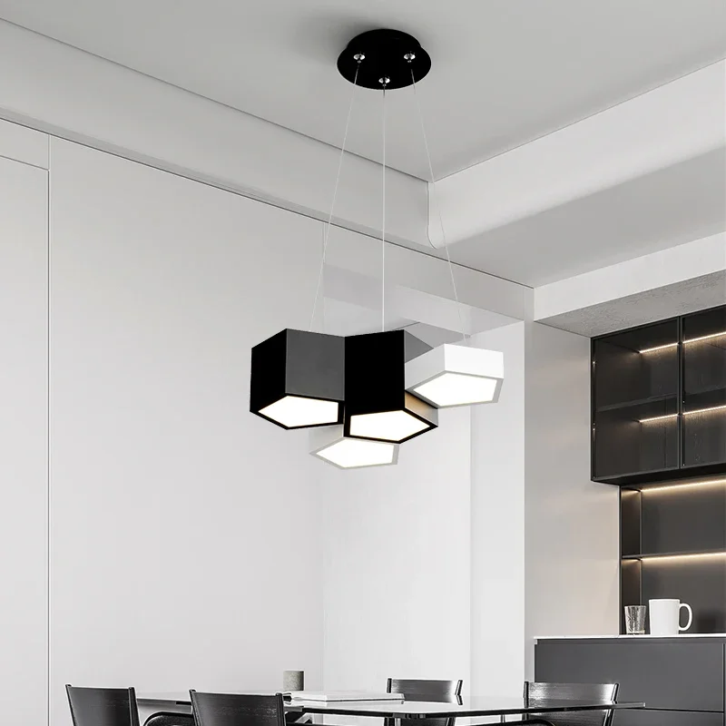 Candelabro de techo LED para sala de estar, dormitorio, cocina, mesa de comedor, lámpara de diamante blanco y negro, oficina, estudio, luces colgantes modernas