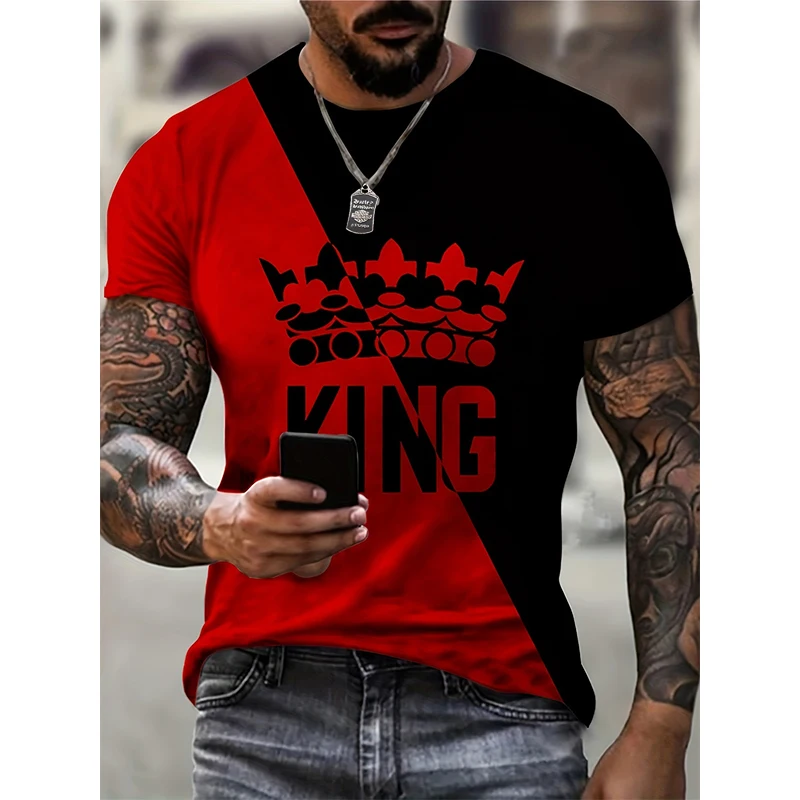 Summer Colorful King Letter 3D Print T-Shirts Streetwear Men Fashion Oversized O-Neck Short Sleeved T Shirt Tees Tops Clothing